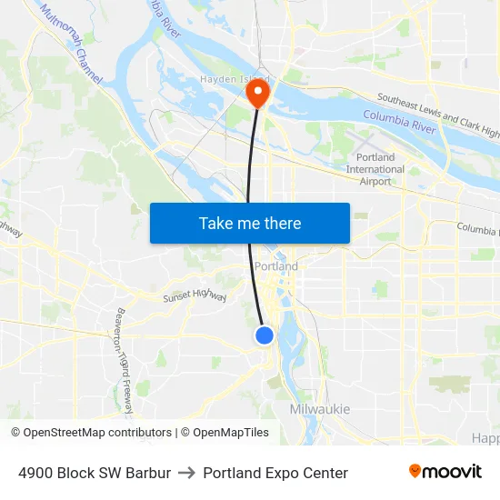 4900 Block SW Barbur to Portland Expo Center map