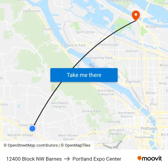 12400 Block NW Barnes to Portland Expo Center map