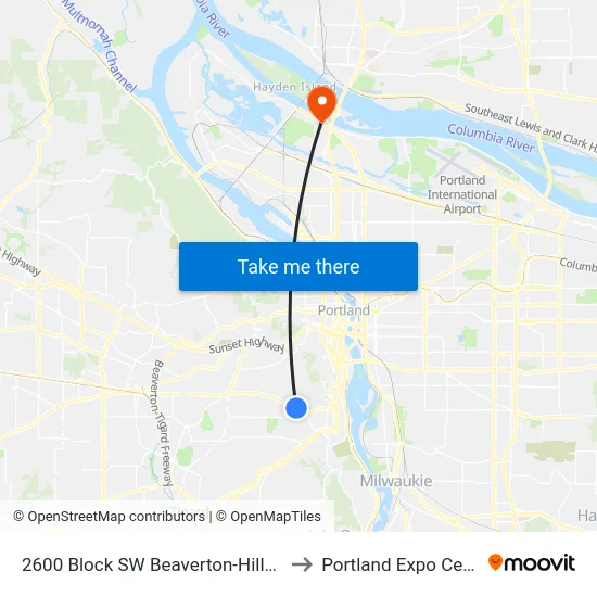 2600 Block SW Beaverton-Hillsdale to Portland Expo Center map