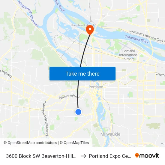 3600 Block SW Beaverton-Hillsdale to Portland Expo Center map