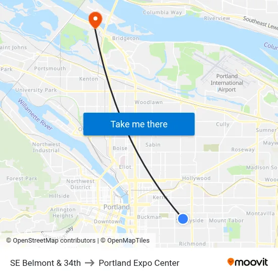 SE Belmont & 34th to Portland Expo Center map