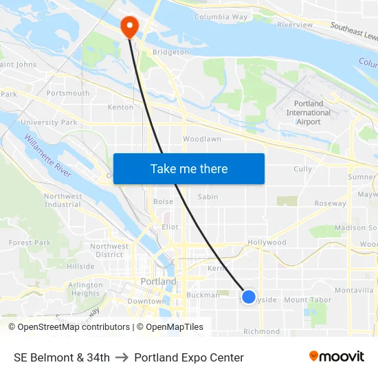 SE Belmont & 34th to Portland Expo Center map