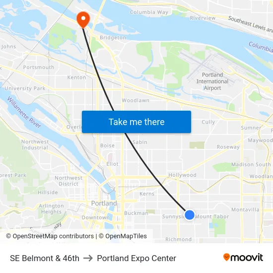 SE Belmont & 46th to Portland Expo Center map