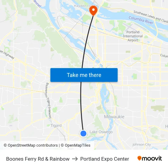 Boones Ferry Rd & Rainbow to Portland Expo Center map