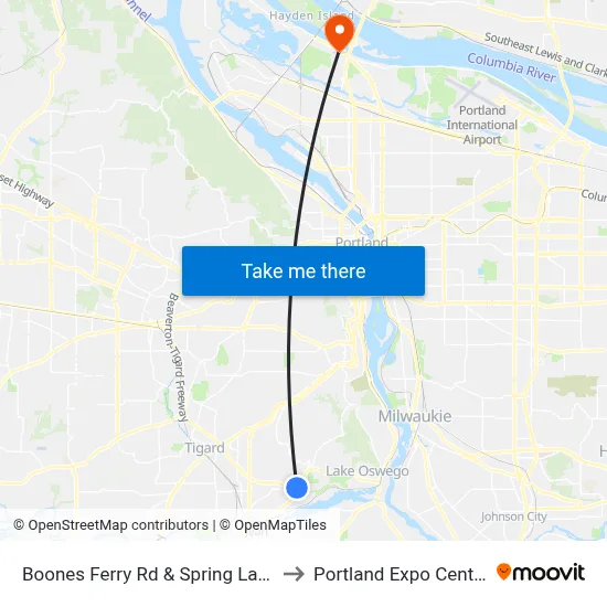Boones Ferry Rd & Spring Lane to Portland Expo Center map