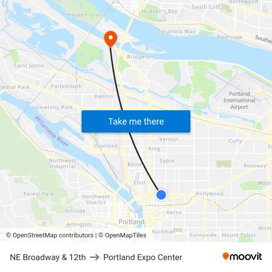 NE Broadway & 12th to Portland Expo Center map