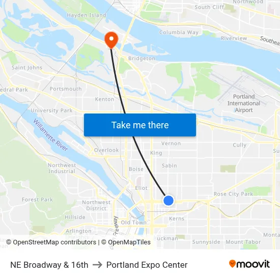 NE Broadway & 16th to Portland Expo Center map