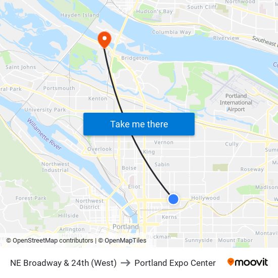 NE Broadway & 24th (West) to Portland Expo Center map
