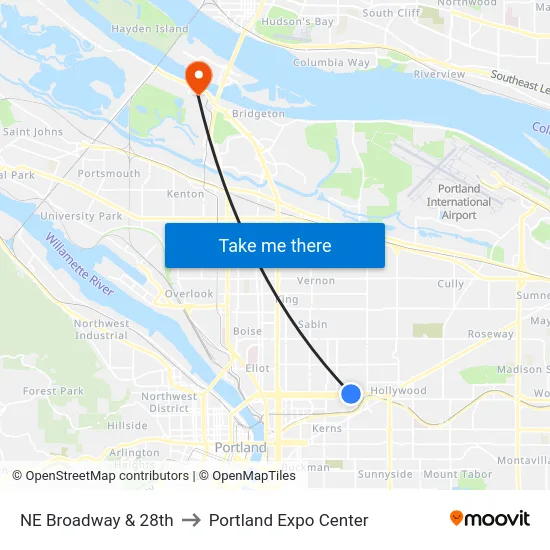 NE Broadway & 28th to Portland Expo Center map
