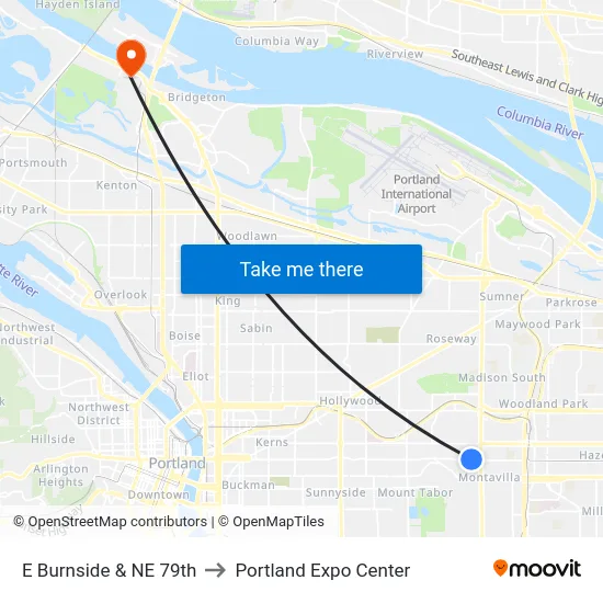 E Burnside & NE 79th to Portland Expo Center map