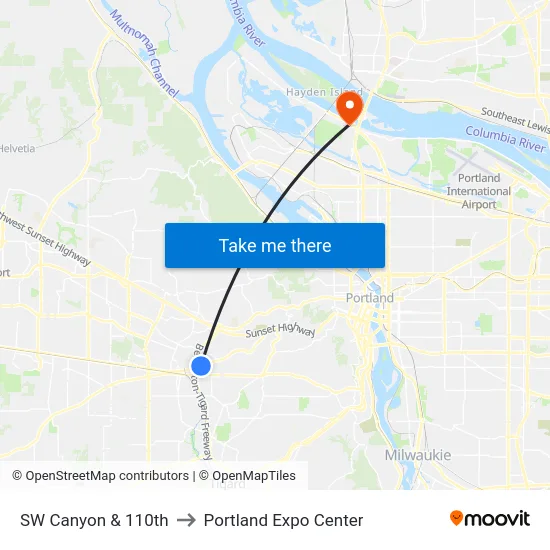 SW Canyon & 110th to Portland Expo Center map