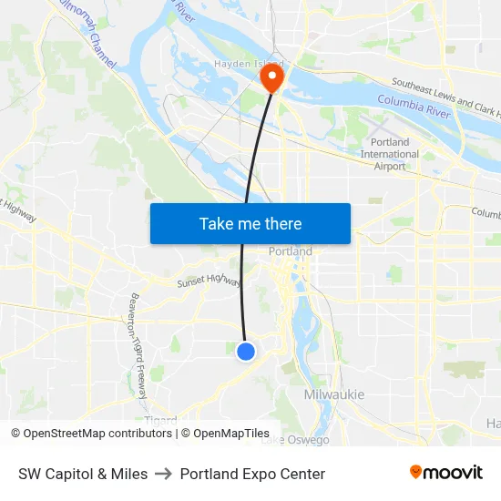 SW Capitol & Miles to Portland Expo Center map