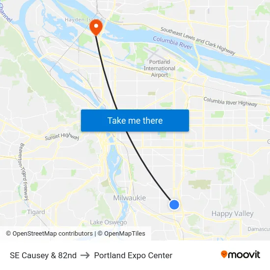 SE Causey & 82nd to Portland Expo Center map