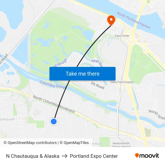 N Chautauqua & Alaska to Portland Expo Center map