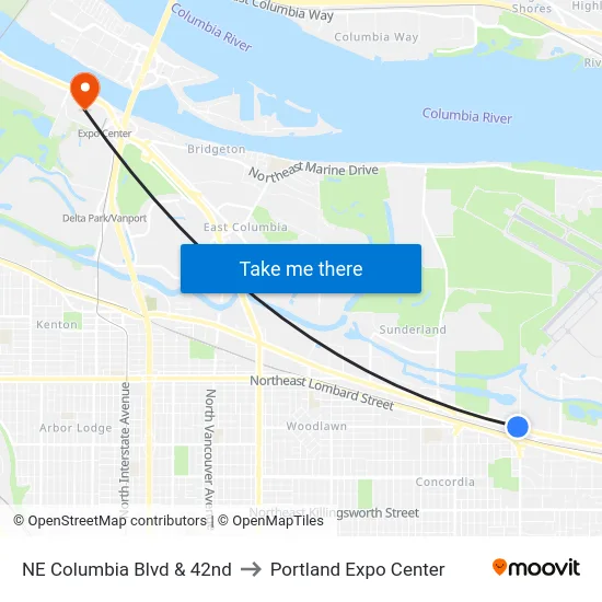 NE Columbia Blvd & 42nd to Portland Expo Center map