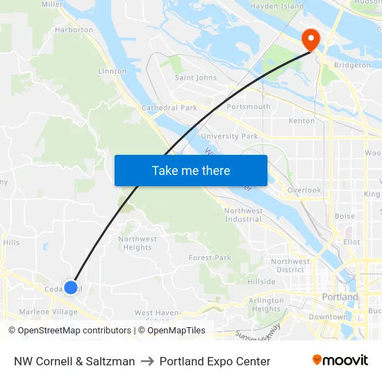 NW Cornell & Saltzman to Portland Expo Center map
