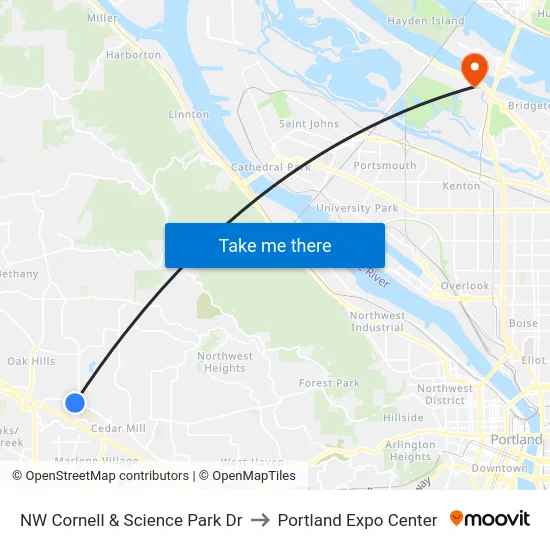 NW Cornell & Science Park Dr to Portland Expo Center map