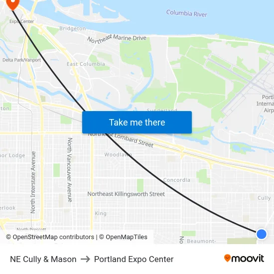 NE Cully & Mason to Portland Expo Center map