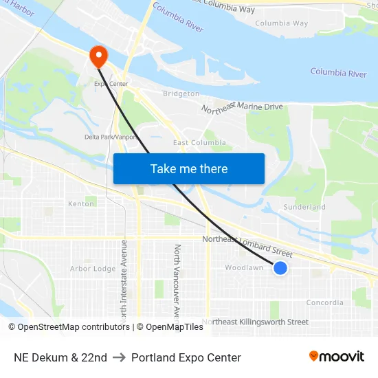NE Dekum & 22nd to Portland Expo Center map