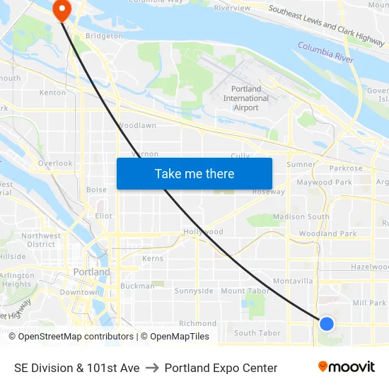 SE Division & 101st Ave to Portland Expo Center map