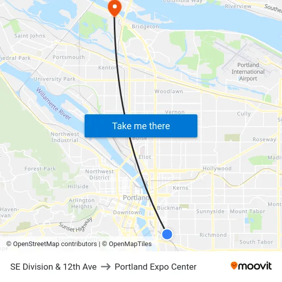SE Division & 12th Ave to Portland Expo Center map