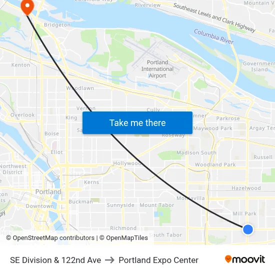 SE Division & 122nd Ave to Portland Expo Center map