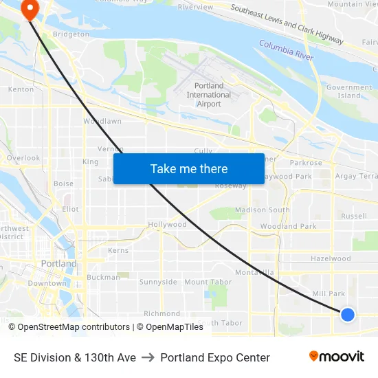 SE Division & 130th Ave to Portland Expo Center map