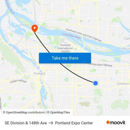 SE Division & 148th Ave to Portland Expo Center map