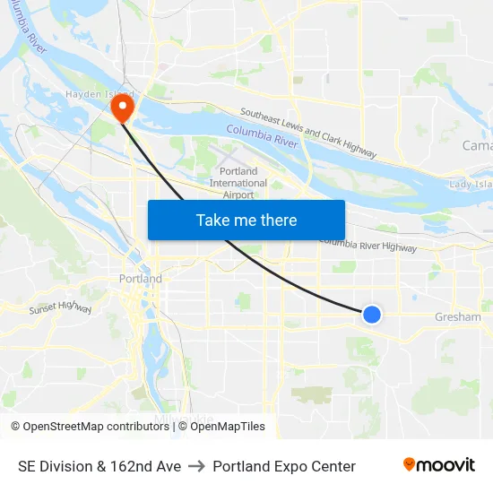 SE Division & 162nd Ave to Portland Expo Center map
