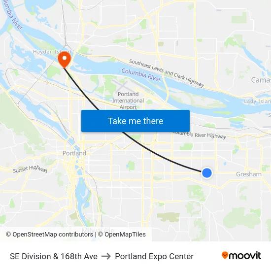SE Division & 168th Ave to Portland Expo Center map