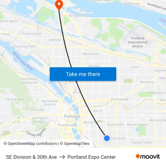 SE Division & 30th Ave to Portland Expo Center map