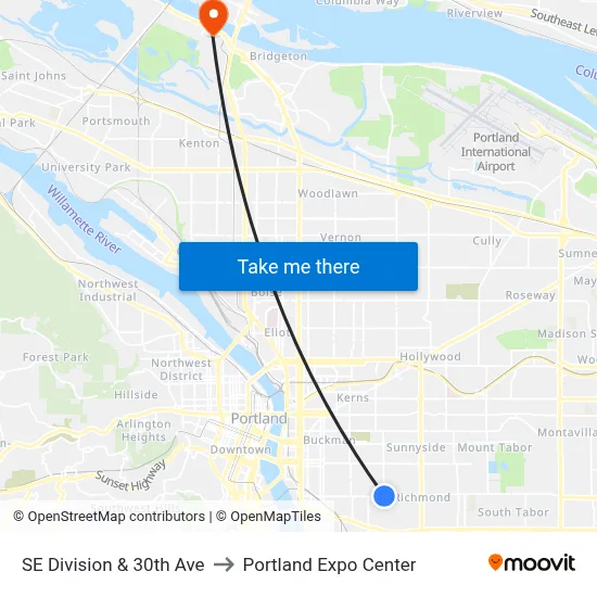 SE Division & 30th Ave to Portland Expo Center map