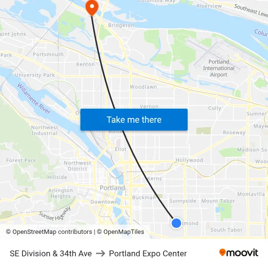 SE Division & 34th Ave to Portland Expo Center map