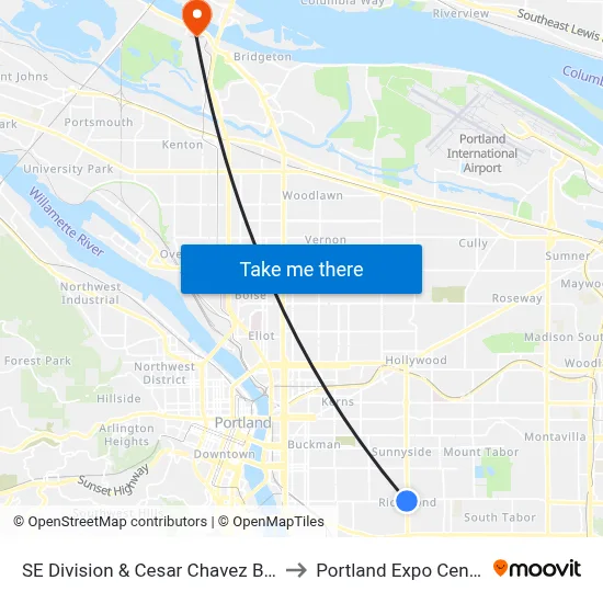SE Division & Cesar Chavez Blvd to Portland Expo Center map