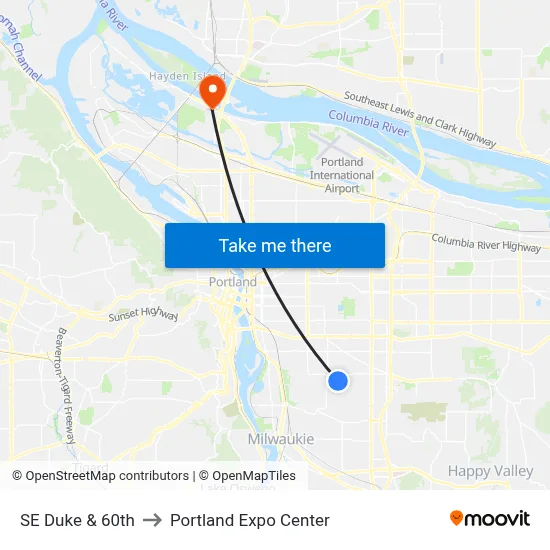 SE Duke & 60th to Portland Expo Center map