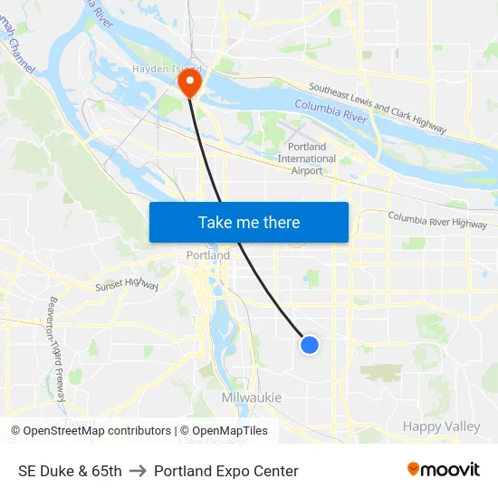 SE Duke & 65th to Portland Expo Center map