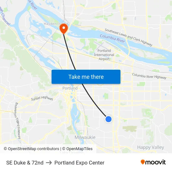 SE Duke & 72nd to Portland Expo Center map