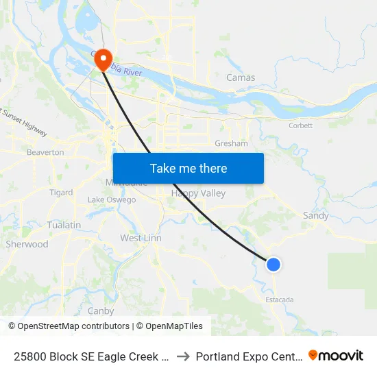 25800 Block SE Eagle Creek Rd to Portland Expo Center map