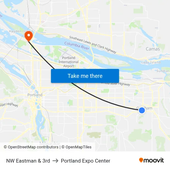 NW Eastman & 3rd to Portland Expo Center map