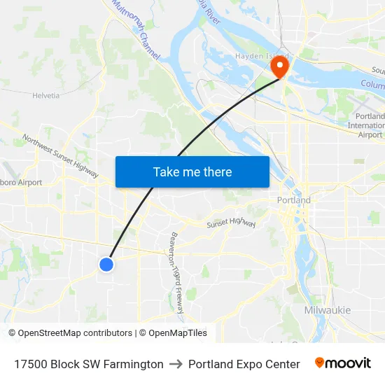 17500 Block SW Farmington to Portland Expo Center map