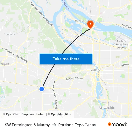 SW Farmington & Murray to Portland Expo Center map
