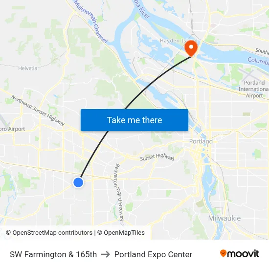 SW Farmington & 165th to Portland Expo Center map