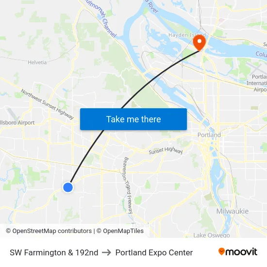 SW Farmington & 192nd to Portland Expo Center map