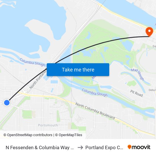 N Fessenden & Columbia Way (West) to Portland Expo Center map