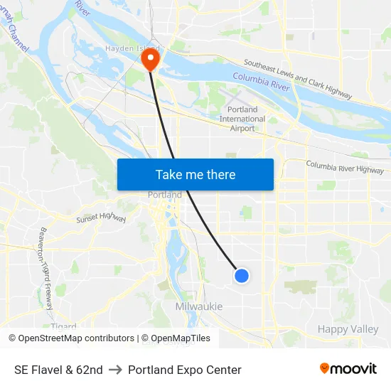 SE Flavel & 62nd to Portland Expo Center map