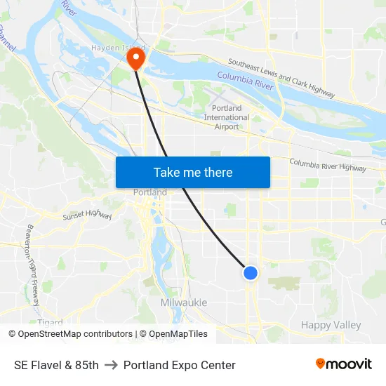 SE Flavel & 85th to Portland Expo Center map