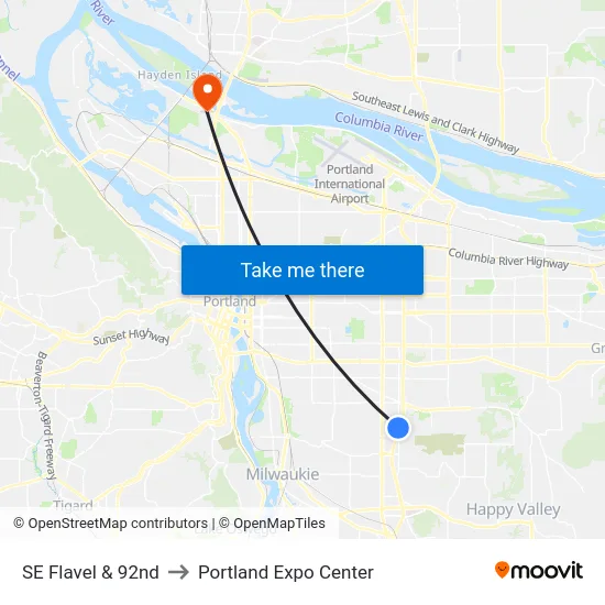 SE Flavel & 92nd to Portland Expo Center map