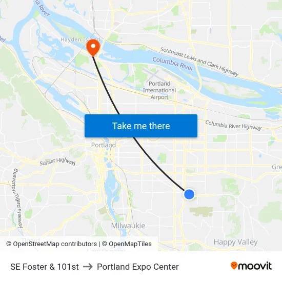 SE Foster & 101st to Portland Expo Center map