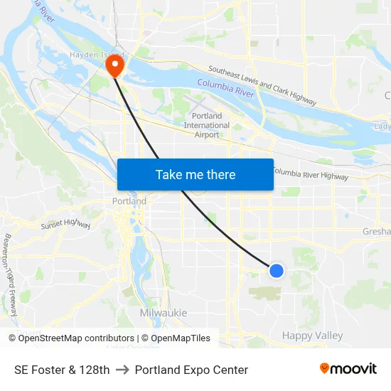 SE Foster & 128th to Portland Expo Center map