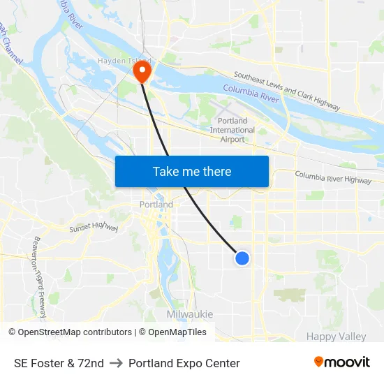 SE Foster & 72nd to Portland Expo Center map